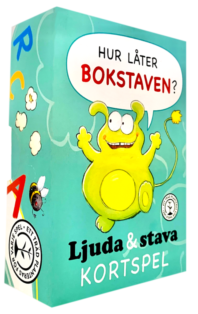 Förpackningen för Hur låter bokstaven Ljuda & Stava kortspel